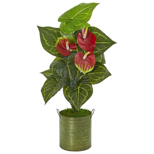 29"  Anthurium Artificial Plant in Metal Planter (Real Touch)