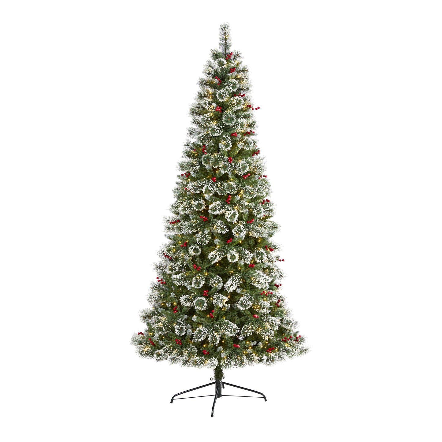 8' Frosted Swiss Pine Artificial Christmas Tree w/ 550 Clear LED Lights & Berrie