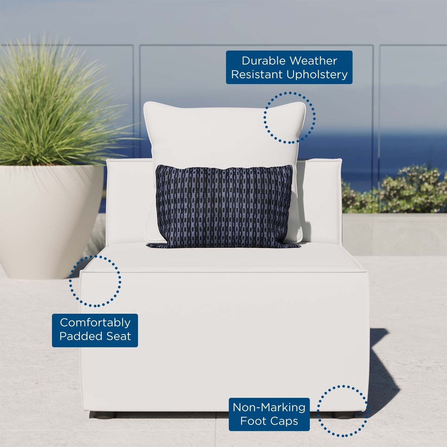 Saybrook Outdoor Patio Upholstered Sectional Sofa Armless Chair by Modway