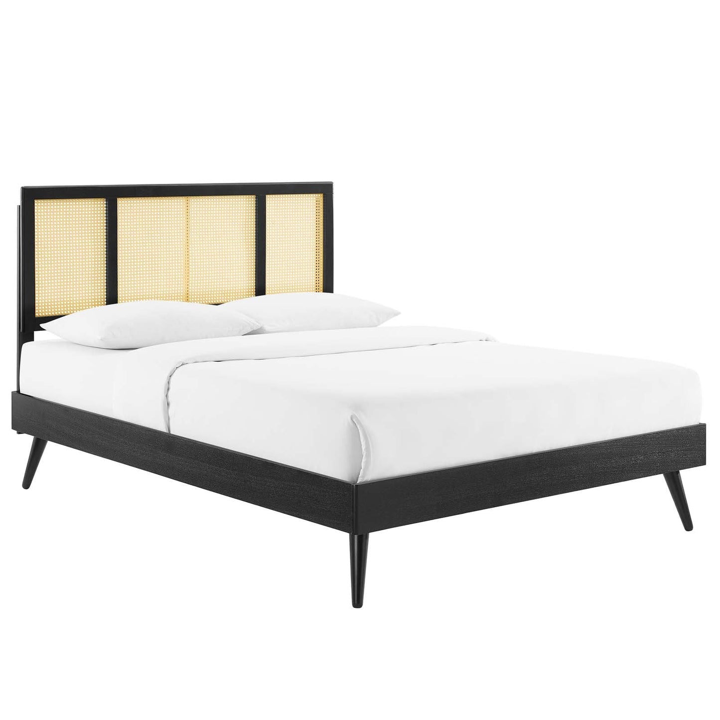 Kelsea Cane and Wood Queen Platform Bed With Splayed Legs by Modway