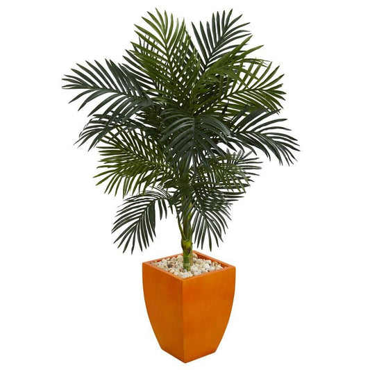 4.5' Golden Cane Palm Artificial Tree in Orange Planter