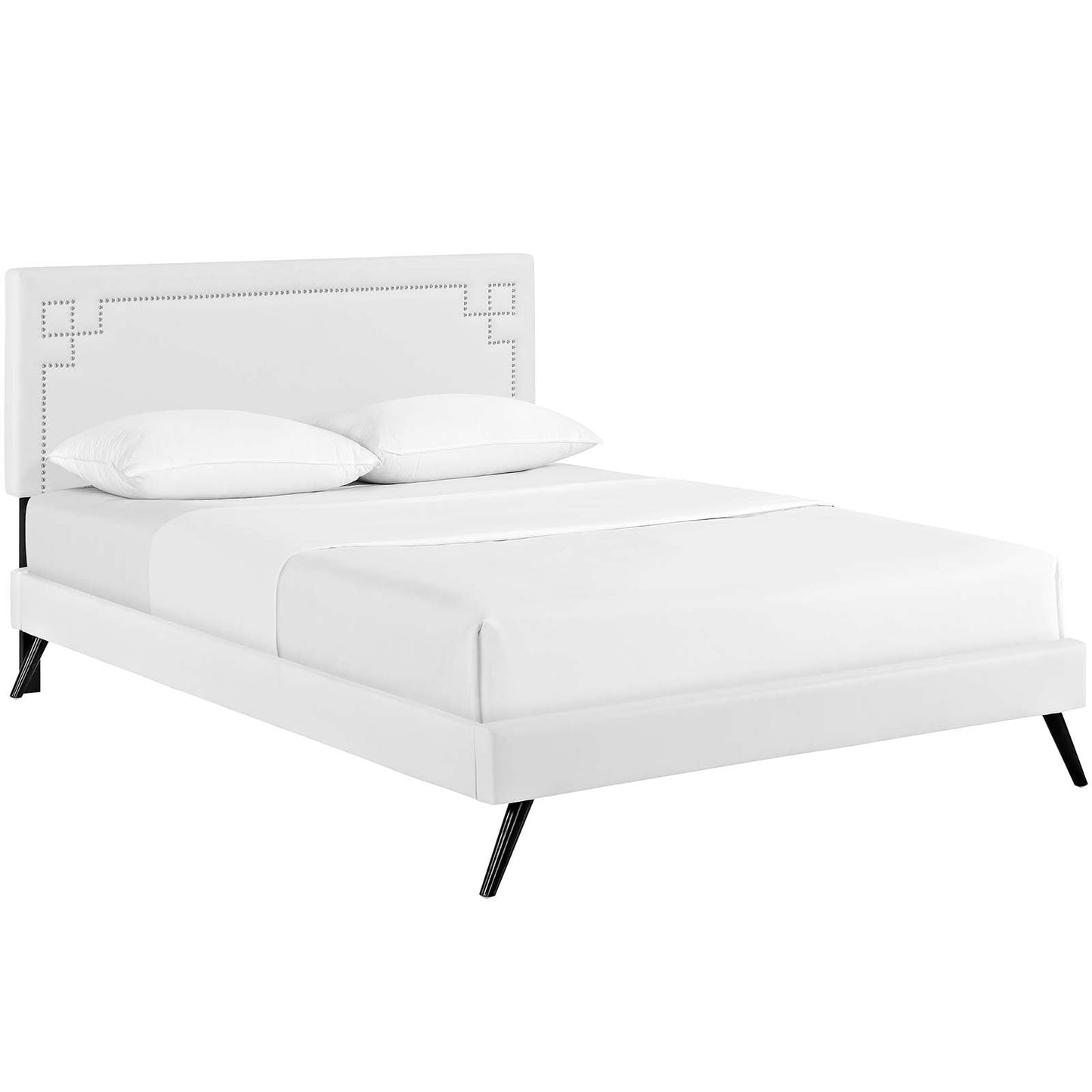 Ruthie Vinyl Queen Platform Bed with Round Splayed Legs by Modway