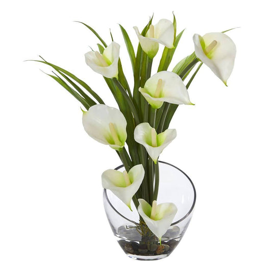 15.5"  Calla Lily and Grass Artificial Arrangement in Vase
