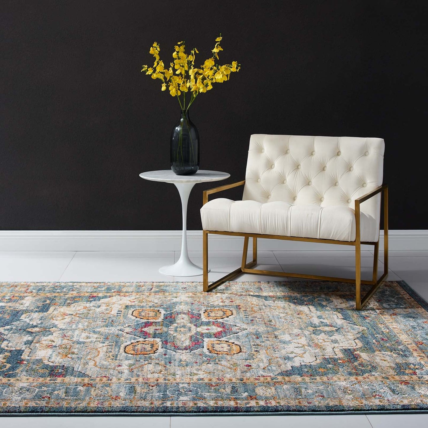 Tribute Diantha Distressed Vintage Floral Vintage Medallion 5x8 Area Rug by Modway
