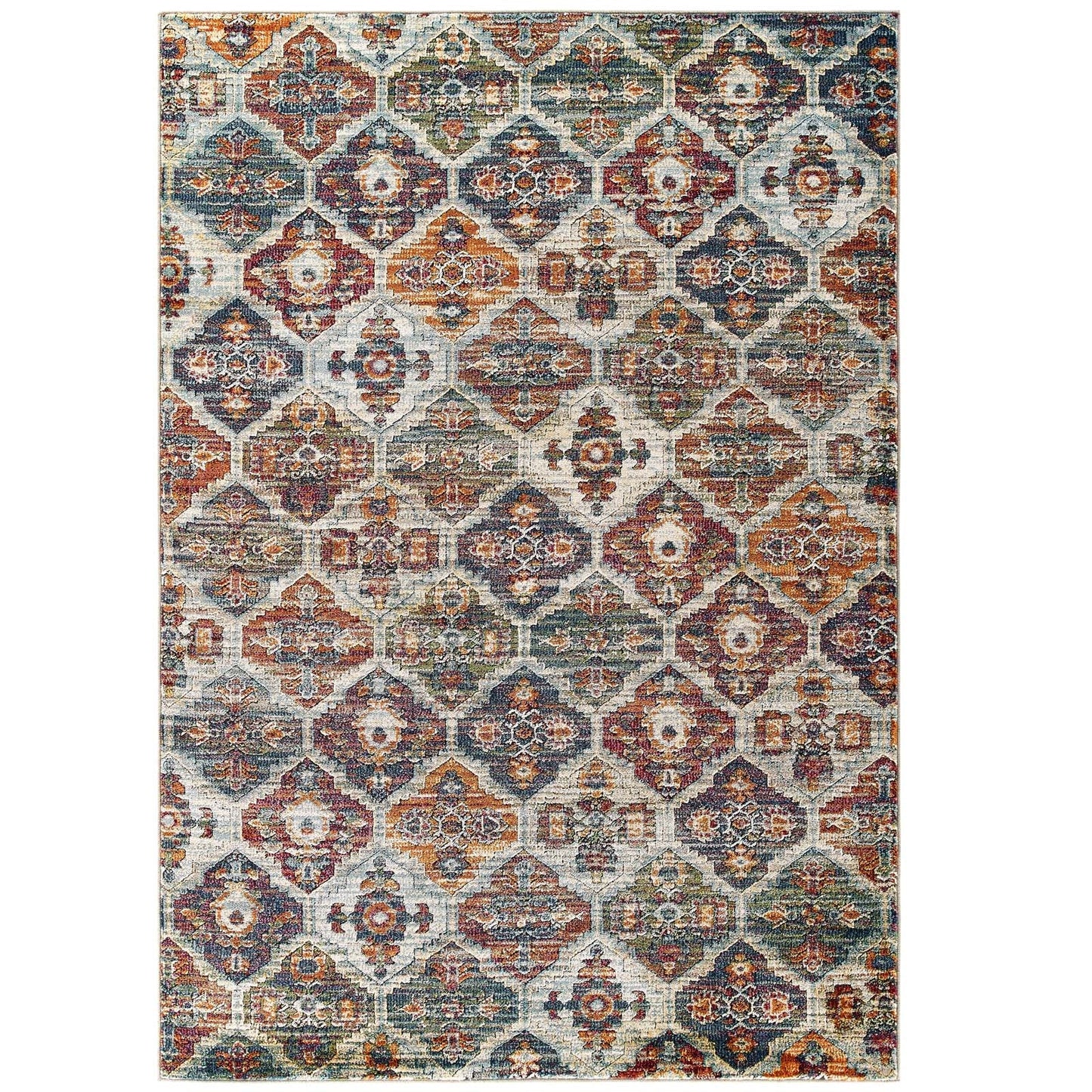 Tribute Azalea Distressed Vintage Floral Lattice 8x10 Area Rug by Modway