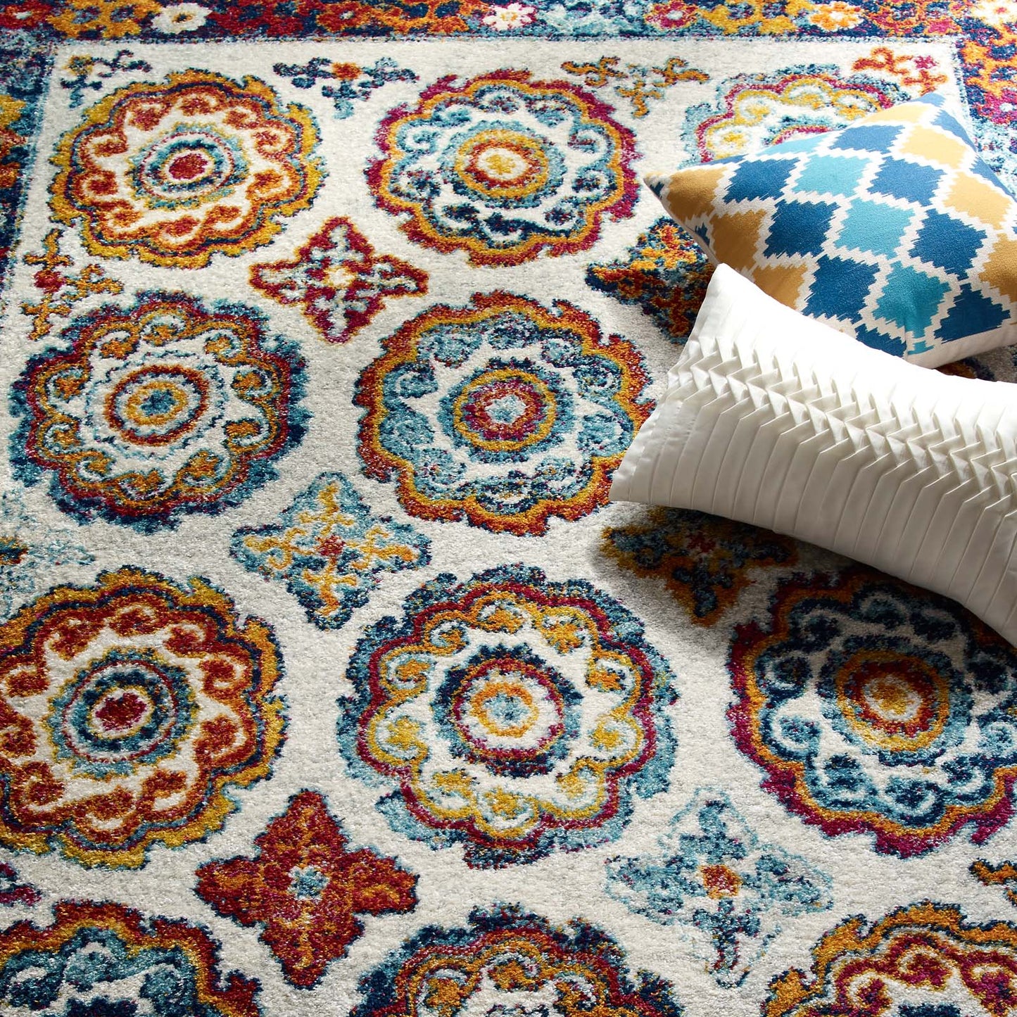 Entourage Odile Distressed Floral Moroccan Trellis 8x10 Area Rug by Modway