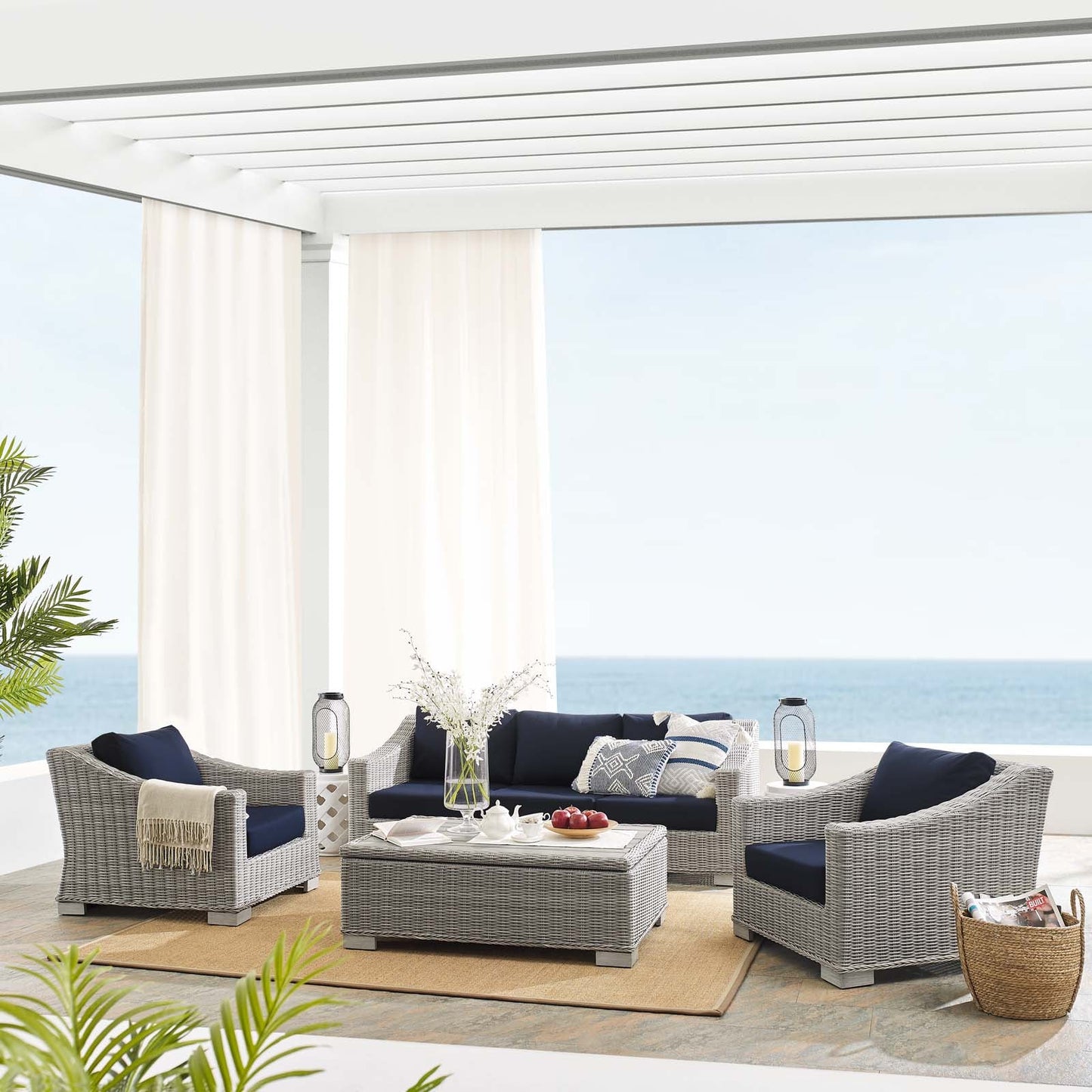 Conway 4-Piece Sunbrella¨ Outdoor Patio Wicker Rattan Furniture Set by Modway
