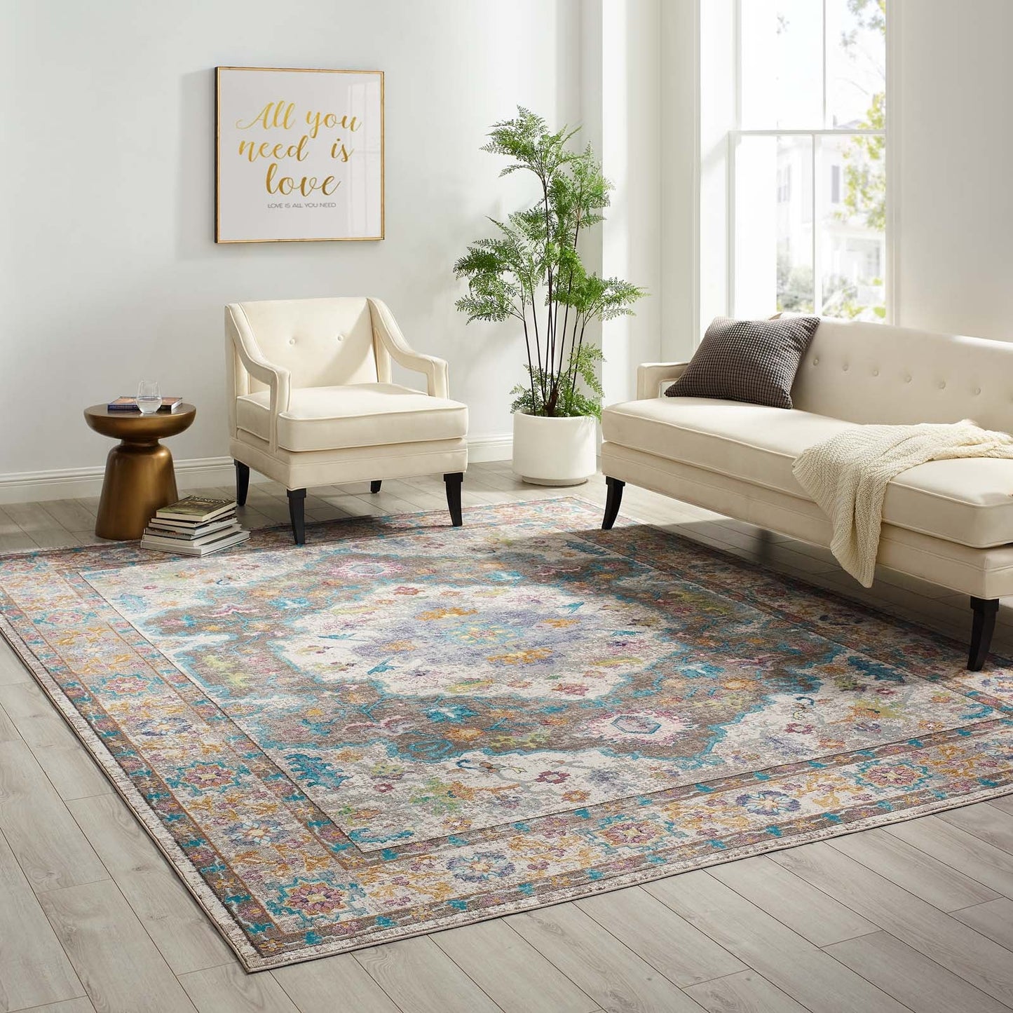 Success Anisah Distressed Floral Vintage Medallion 8x10 Area Rug by Modway