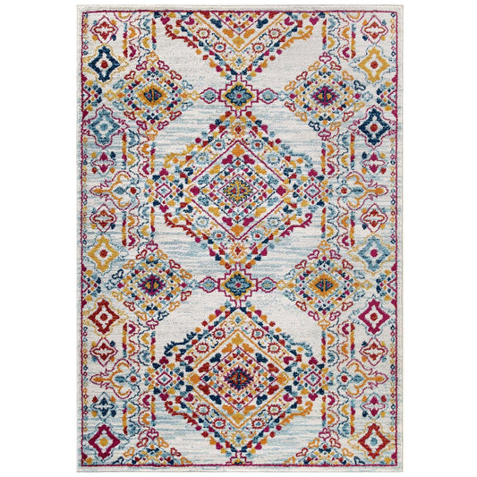 Entourage Khalida Distressed Vintage Floral Lattice 5x8 Area Rug by Modway