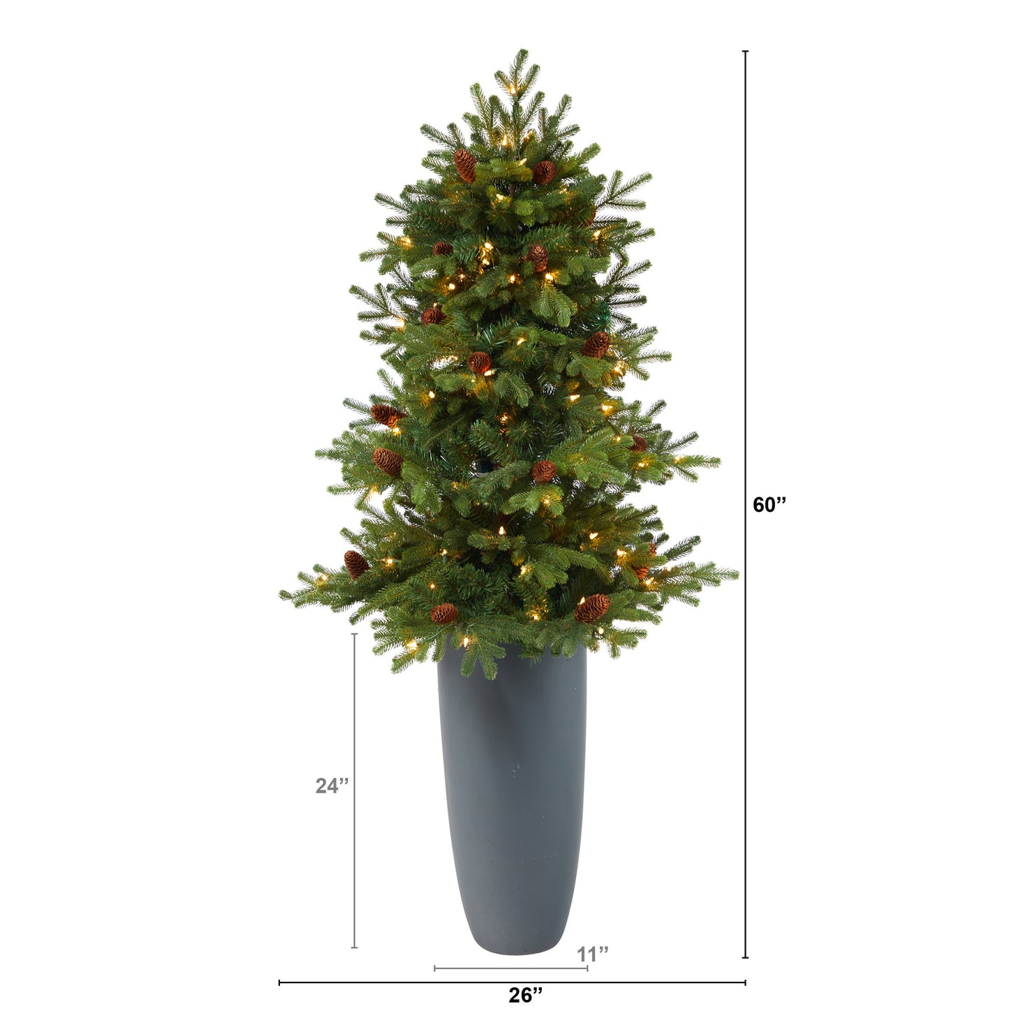 5' Yukon Mountain Fir Artificial Christmas Tree w/ 100 Clear Lights, Pine Cones