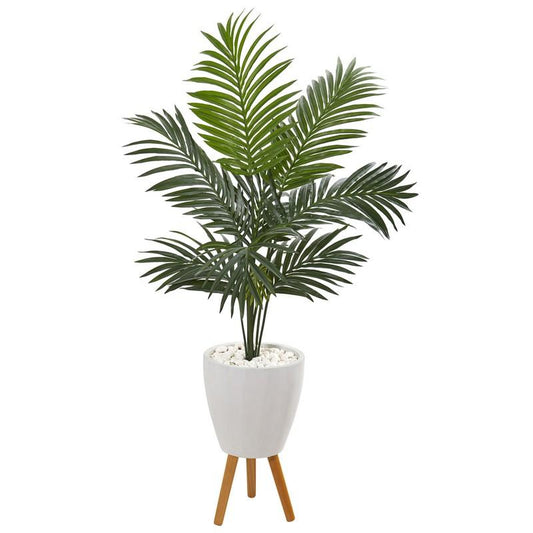 4.5"  Kentia Artificial Palm Tree in White Planter with Legs