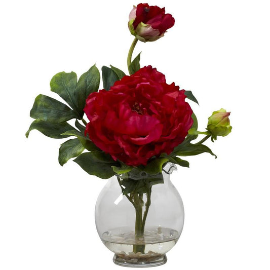 Peony w/Fluted Vase Silk Flower Arrangement