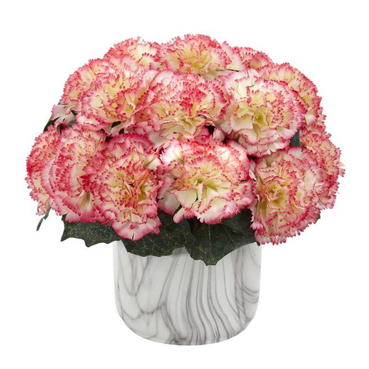 Carnation Artificial Arrangement in Marble Finished Vase