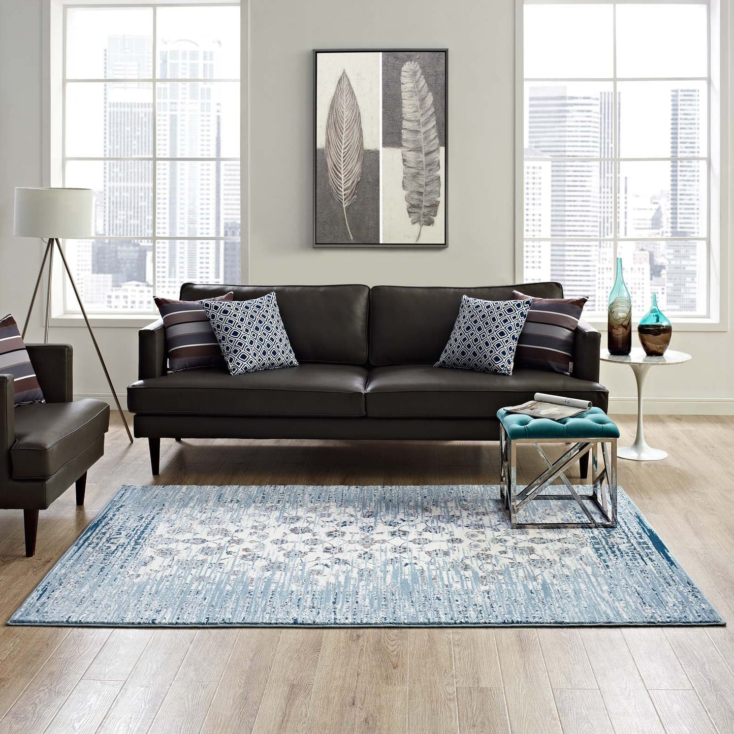 Chiara Distressed Floral Lattice Contemporary 8x10 Area Rug by Modway