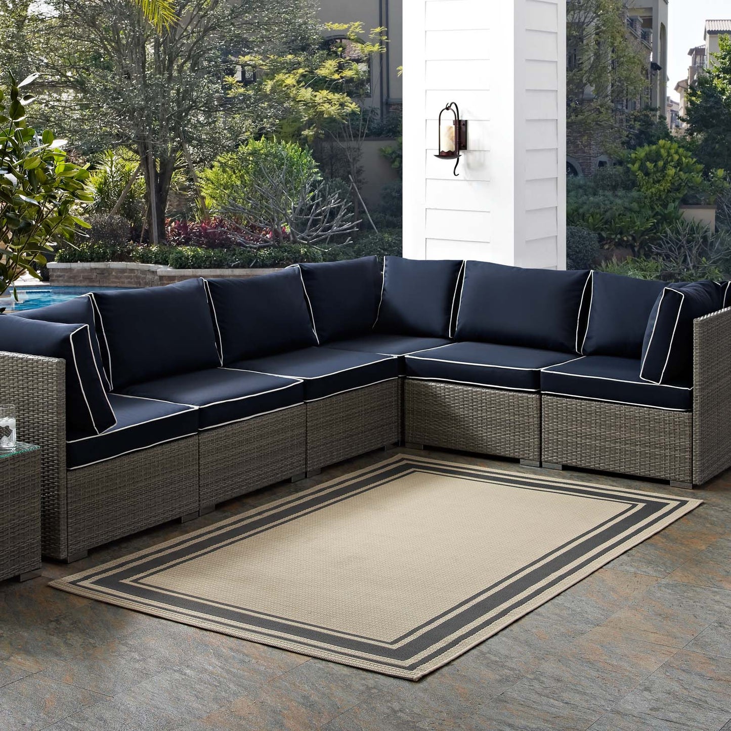 Rim Solid Border Indoor and Outdoor 8x10 Area Rug by Modway