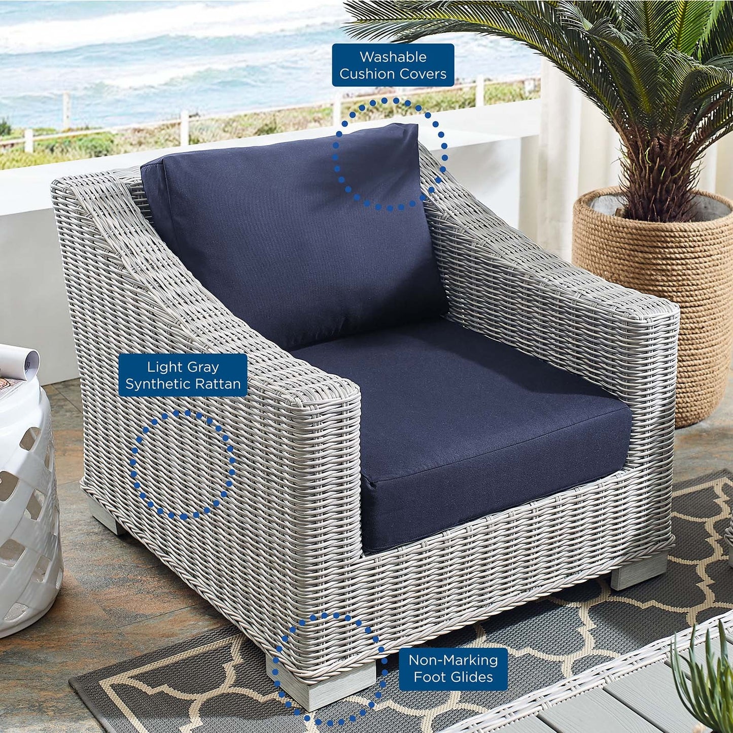 Conway 2-Piece Sunbrella¨ Outdoor Patio Wicker Rattan Armchair and Ottoman Set by Modway
