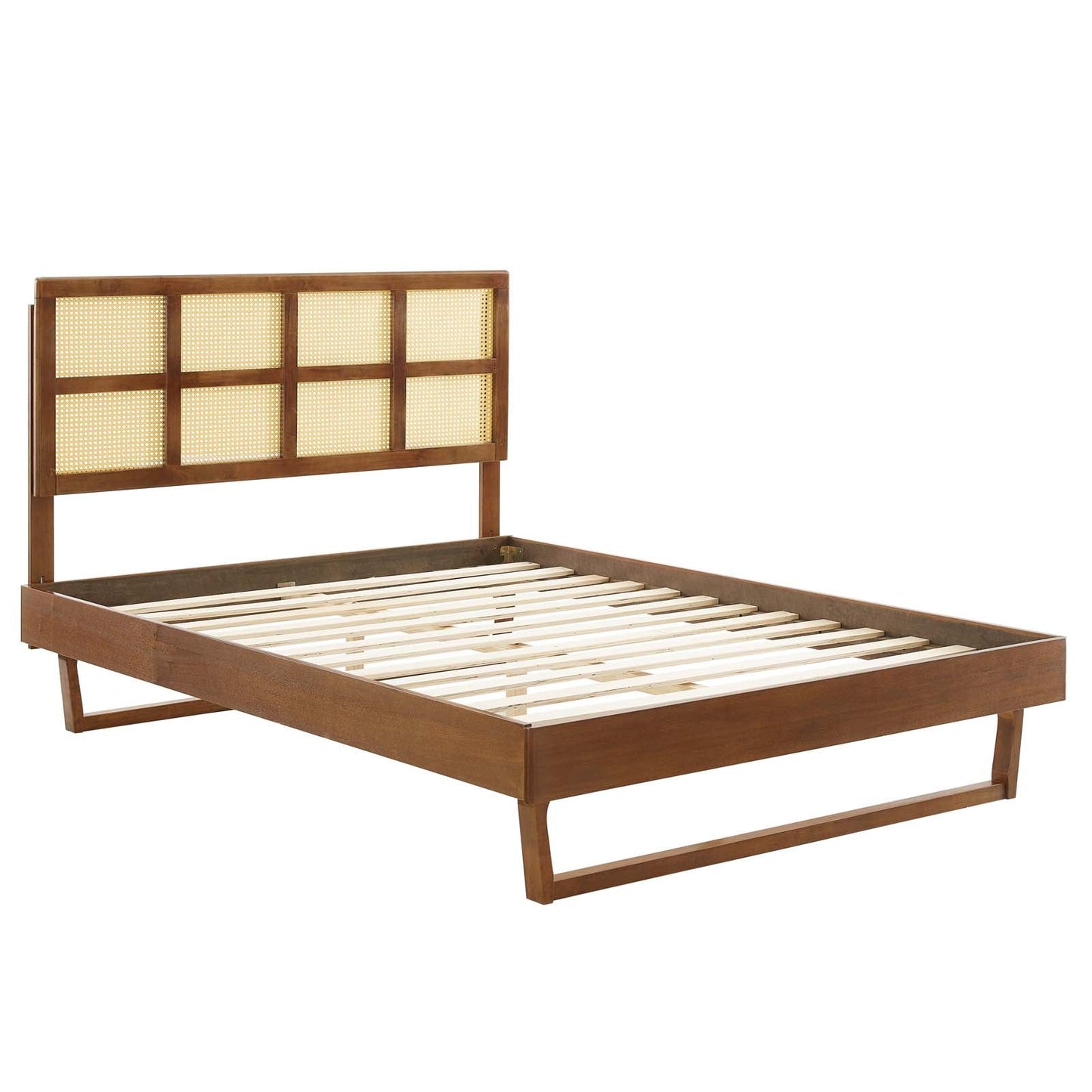 Sidney Cane and Wood Queen Platform Bed With Angular Legs by Modway