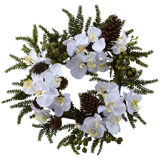 22"  Phalaenopsis & Pine Wreath