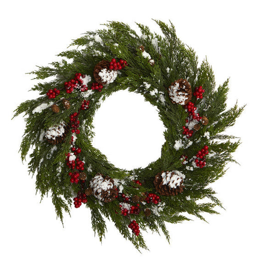 32'' Cypress with Berries and Pine Cones Artificial Wreath