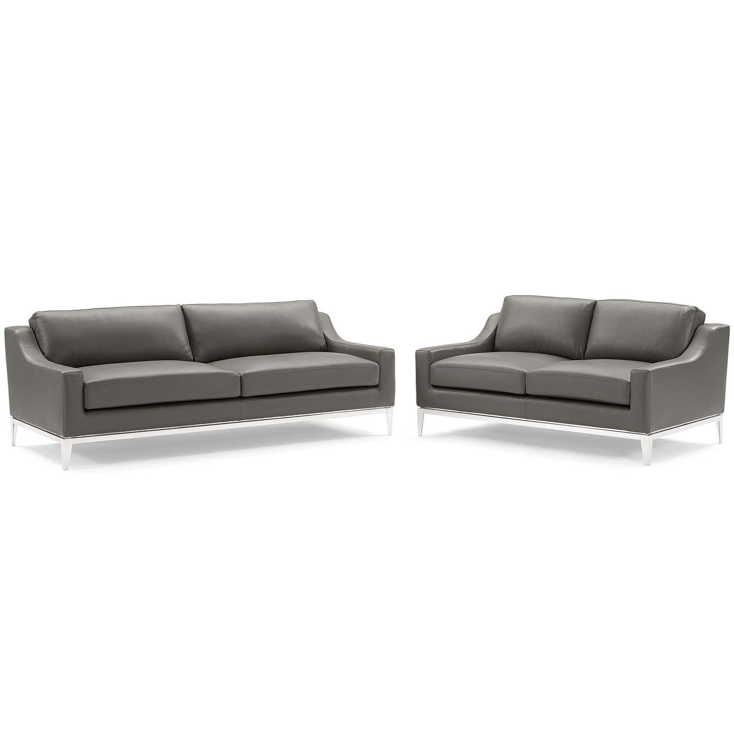 Harness Stainless Steel Base Leather Sofa and Loveseat Set by Modway
