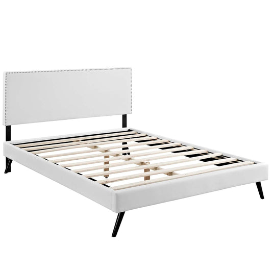 Macie Full Vinyl Platform Bed with Round Splayed L