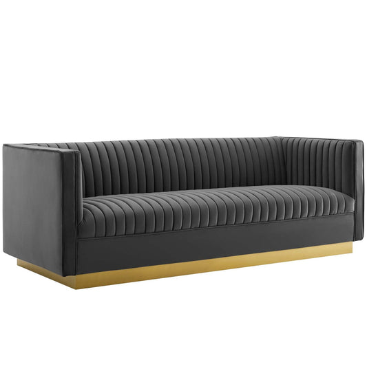 Sanguine Vertical Channel Tufted Upholstered Performance Velvet Sofa and Armchair Set by Modway