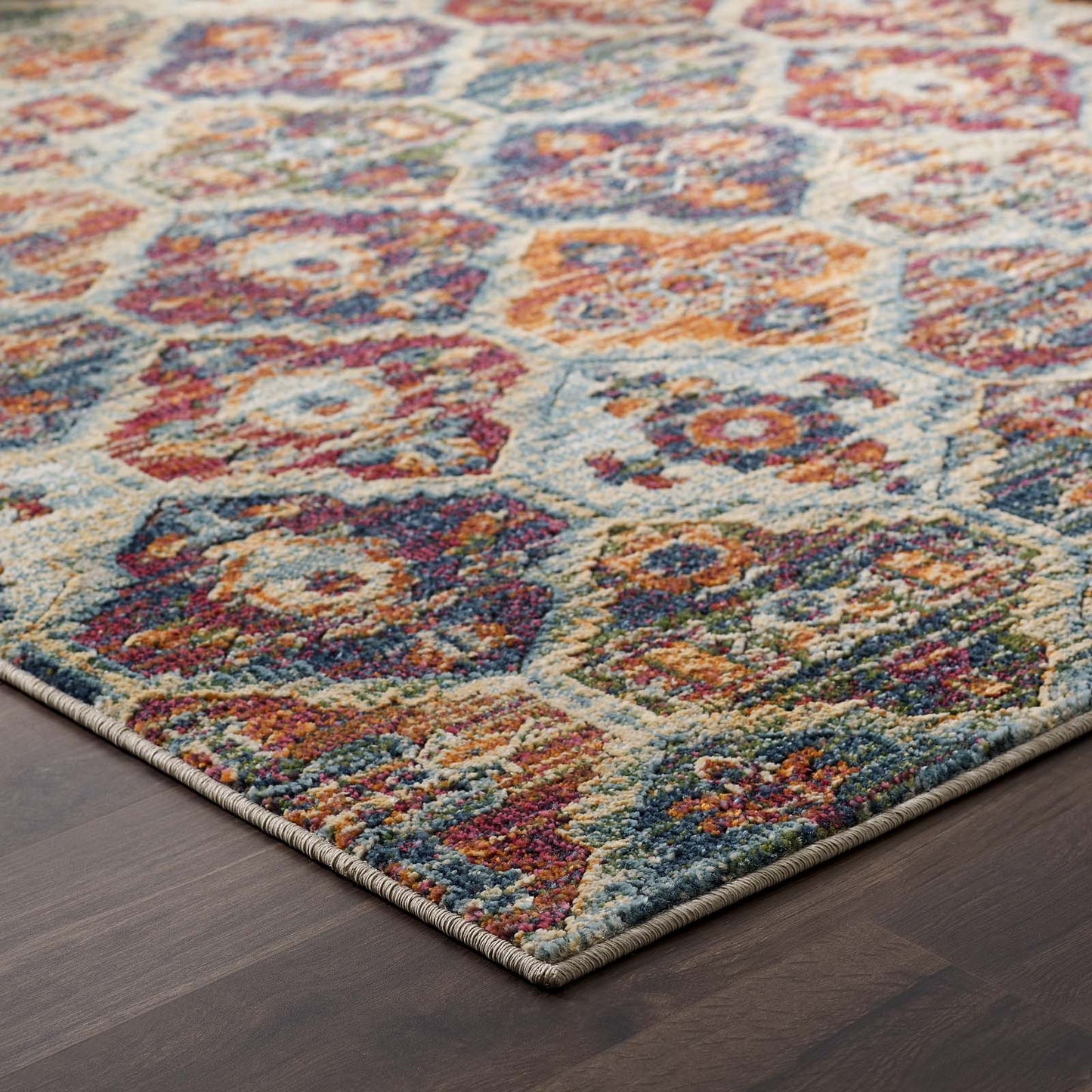 Tribute Azalea Distressed Vintage Floral Lattice 5x8 Area Rug by Modway