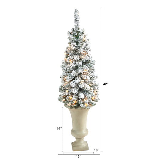 3.5' Flocked Pencil Artificial Christmas Tree w/ 50 Clear Lights & 132 Bendable