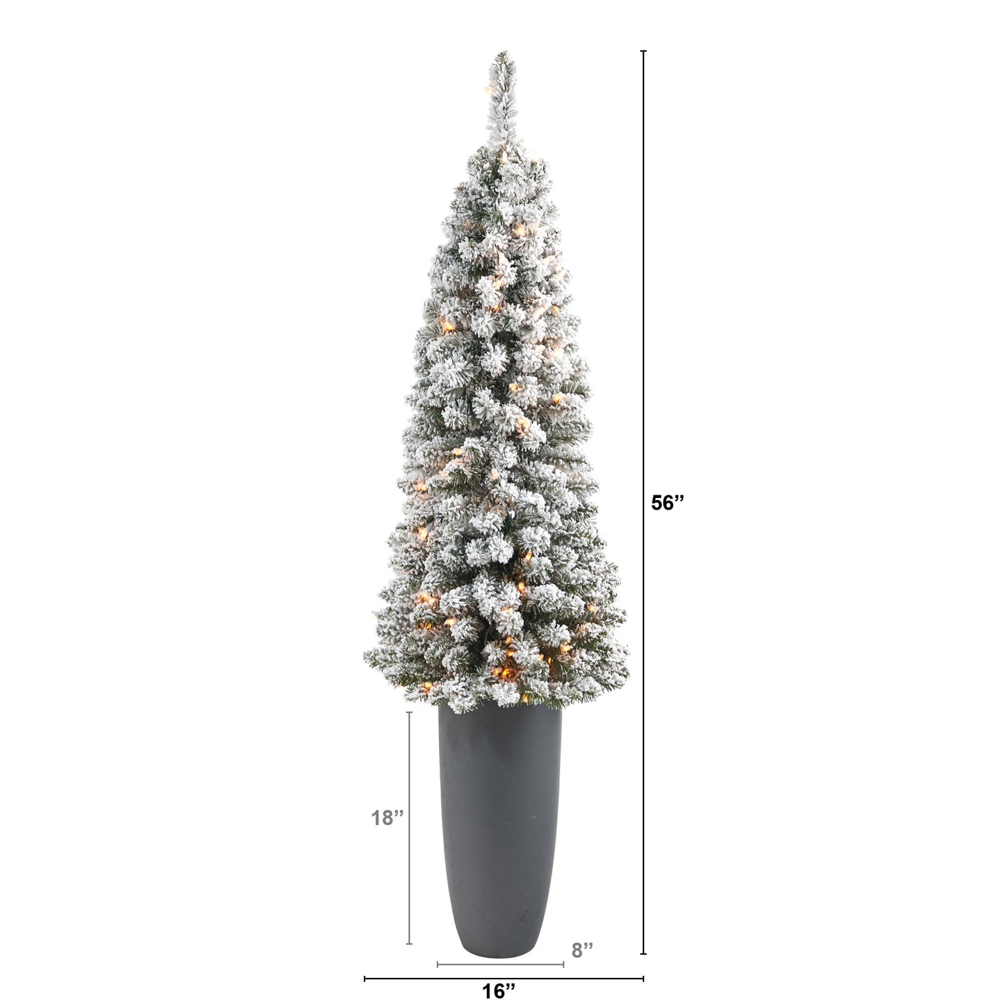 56' Flocked Pencil Artificial Christmas Tree w/ 100 Clear Lights & 216 Bendable
