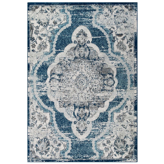 Entourage Malia Distressed Vintage Floral Vintage Medallion 5x8 Area Rug by Modway