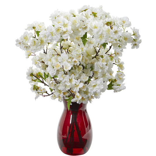 18" Cherry Blossom Artificial Arrangement in Ruby Vase
