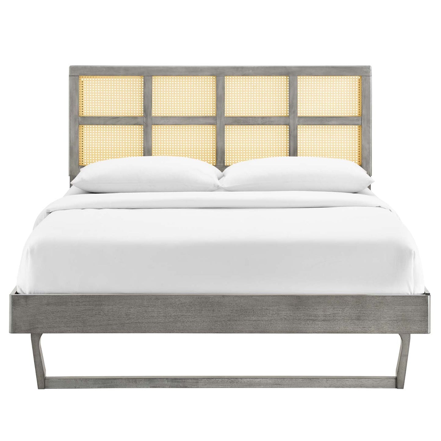 Sidney Cane and Wood Queen Platform Bed With Angular Legs by Modway