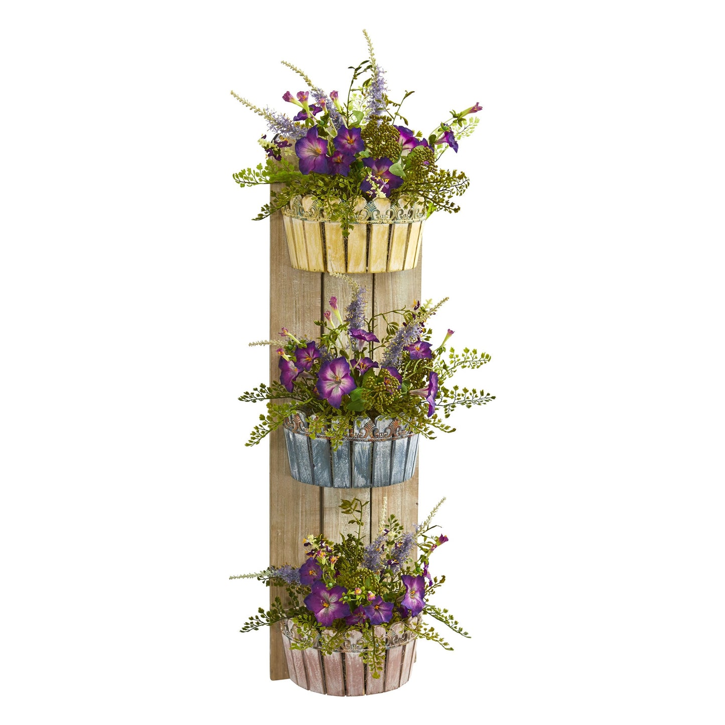 39' Morning Glory Artificial Arrangement in Three-Tiered Wall Decor Planter