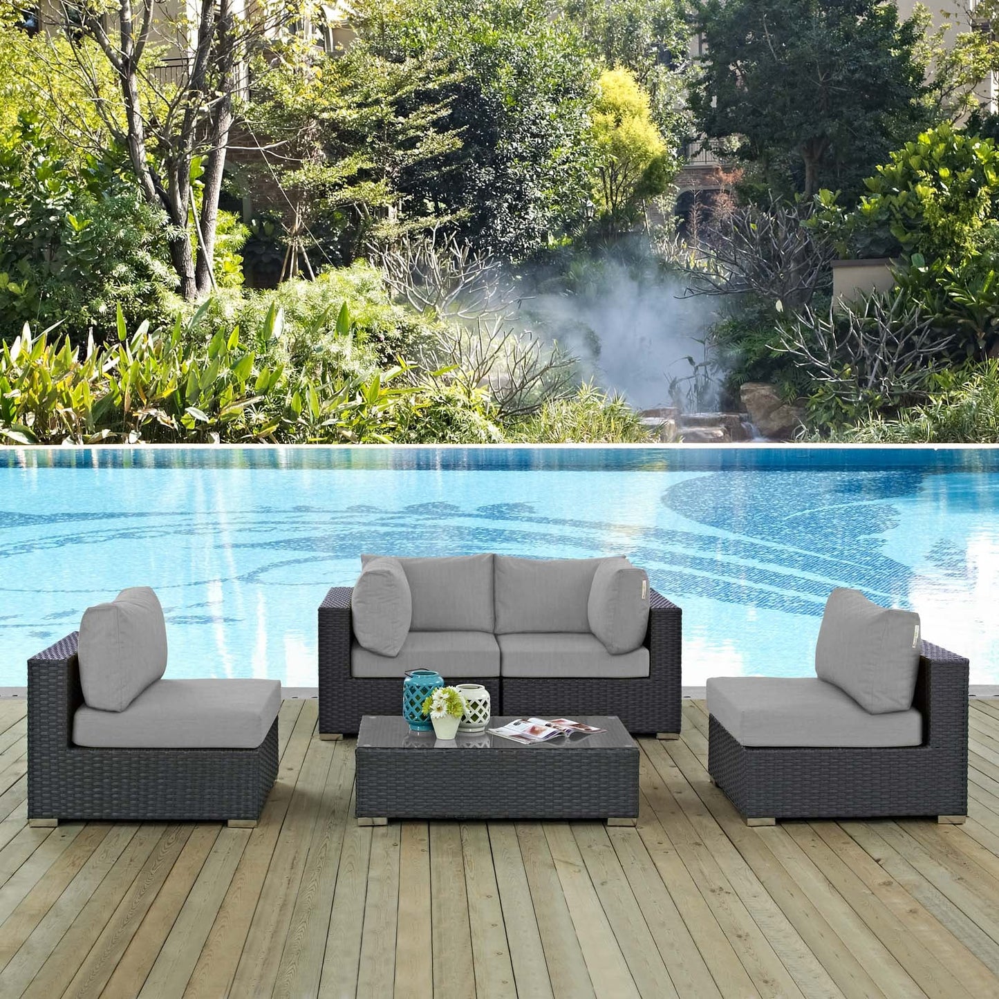 Sojourn 5 Piece Outdoor Patio Sunbrella¨ Sectional Set by Modway