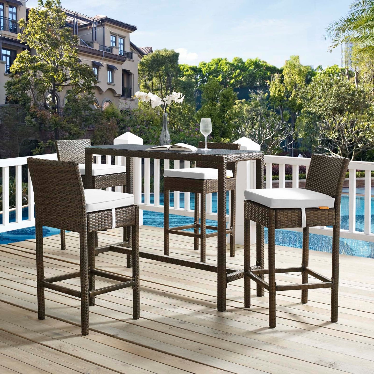 Conduit Outdoor Patio Wicker Rattan Bar Stool Set of 4 by Modway