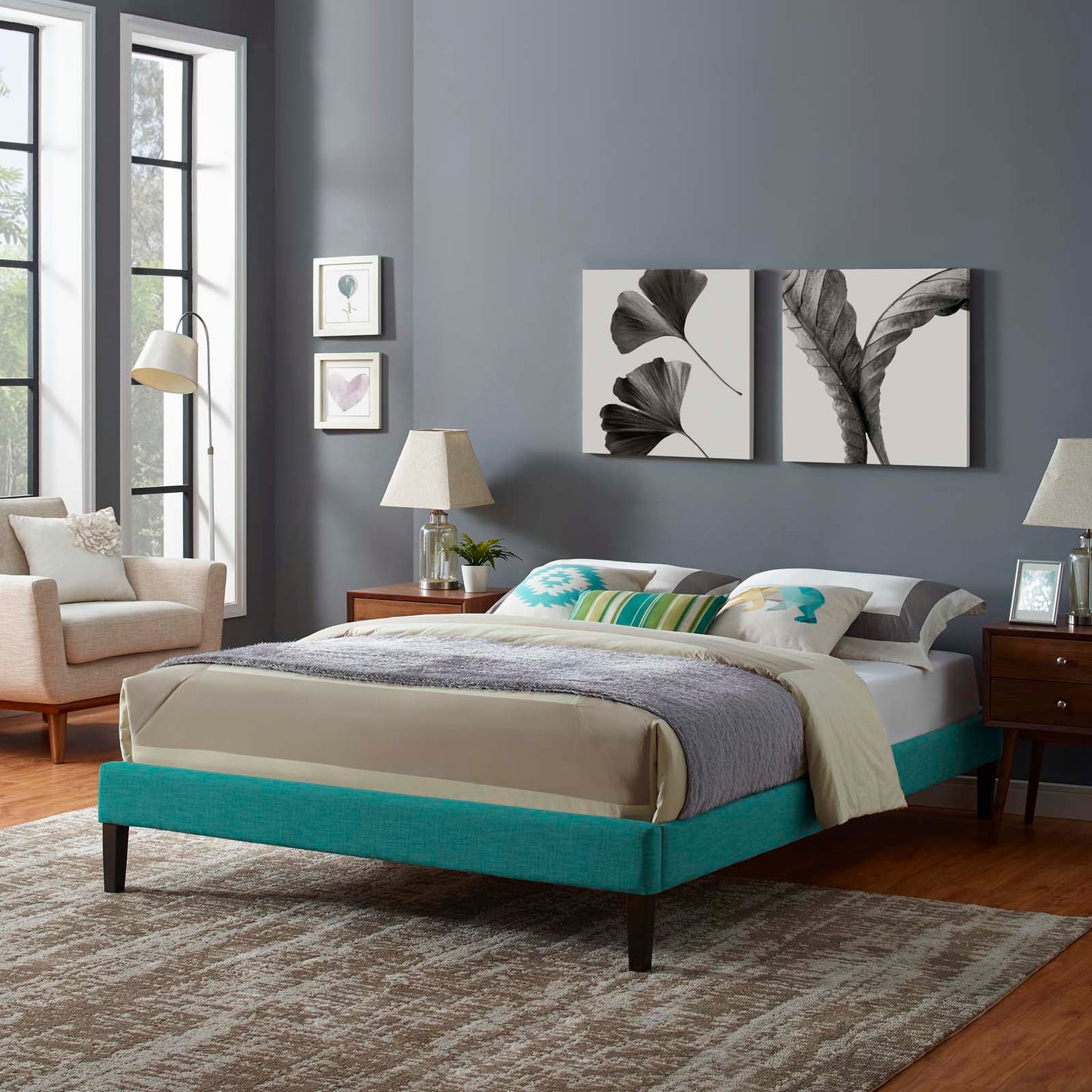 Tessie Fabric King Bed Frame with Squared Tapered Legs by Modway