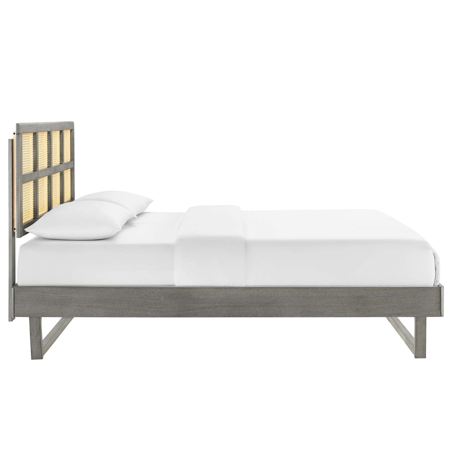 Sidney Cane and Wood Queen Platform Bed With Angular Legs by Modway