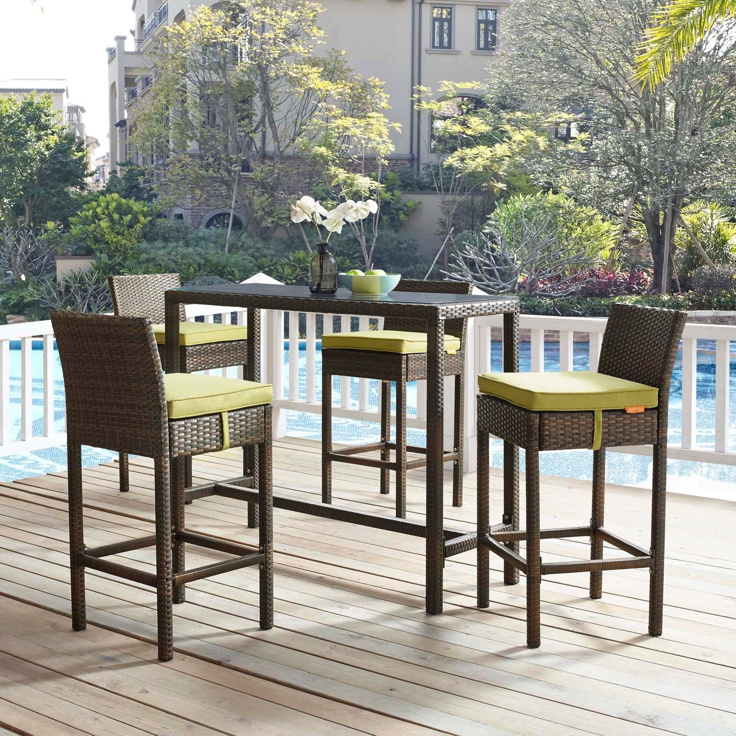 Conduit Outdoor Patio Wicker Rattan Bar Stool Set of 4 by Modway
