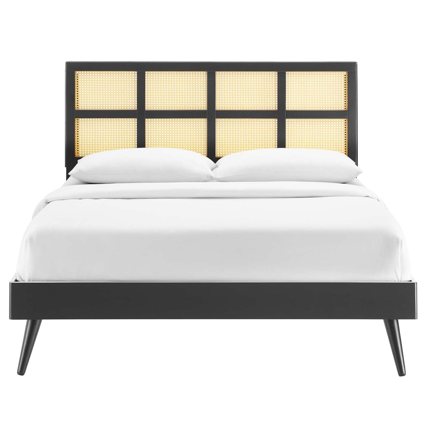 Sidney Cane and Wood Queen Platform Bed With Splayed Legs by Modway