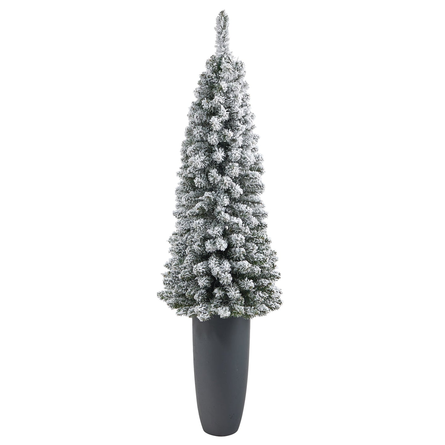 56' Flocked Pencil Artificial Christmas Tree w/ 100 Clear Lights & 216 Bendable