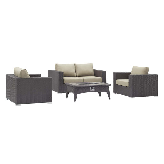 Convene 4 Piece Set Outdoor Patio with Fire Pit by Modway