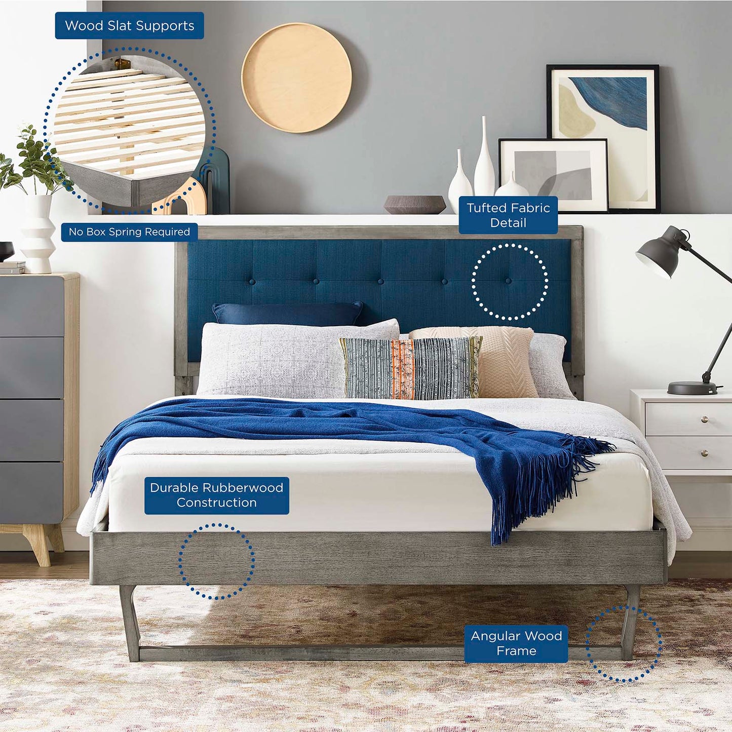 Willow Wood King Platform Bed With Angular Frame by Modway