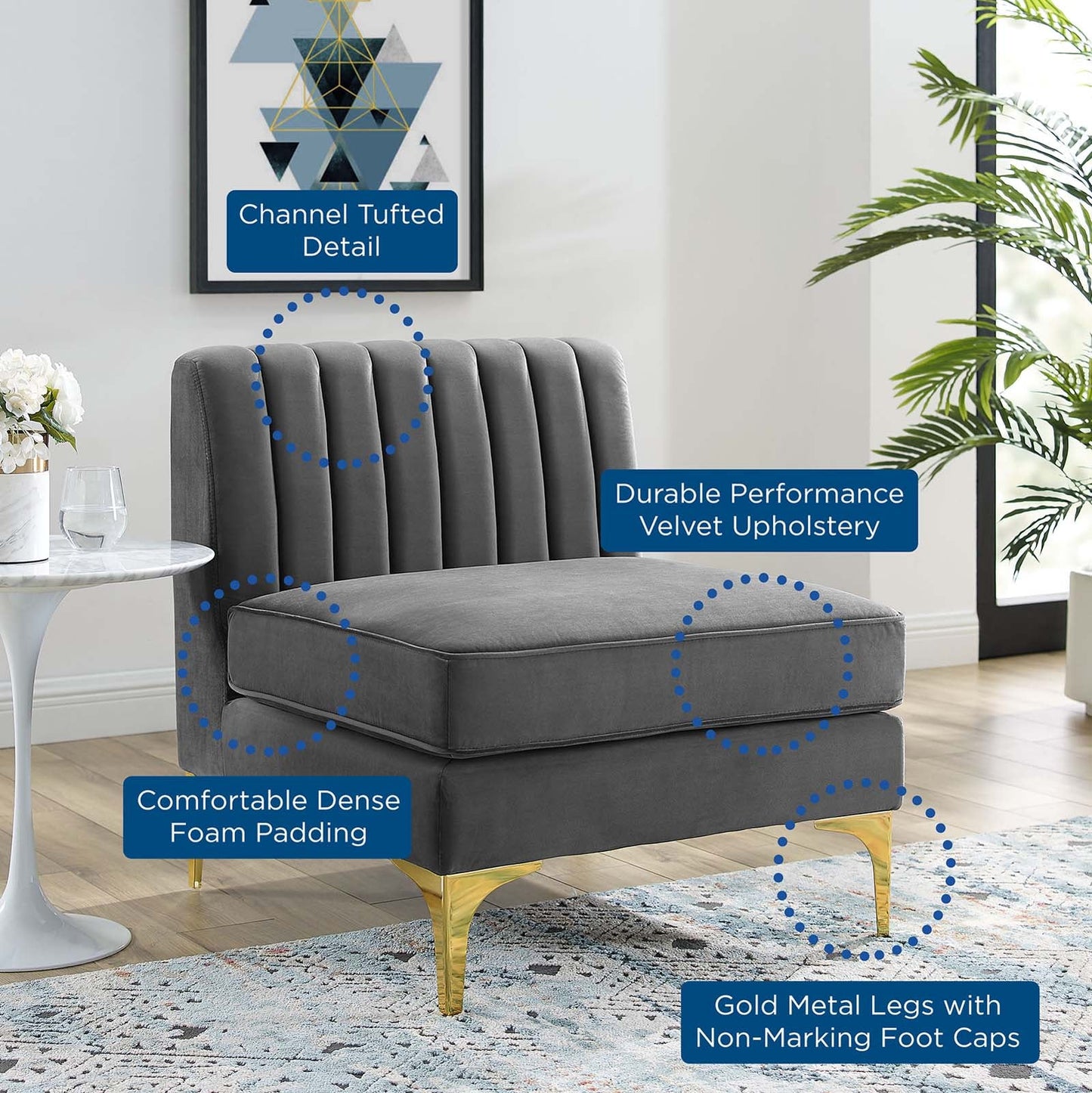 Triumph Channel Tufted Performance Velvet Armless Chair by Modway