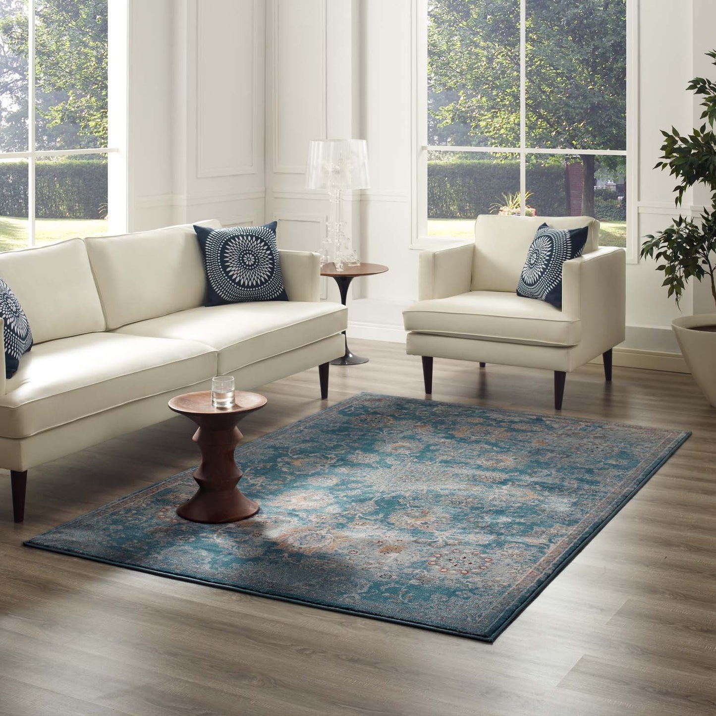 Cynara Distressed Floral Vintage Medallion 5x8 Area Rug by Modway