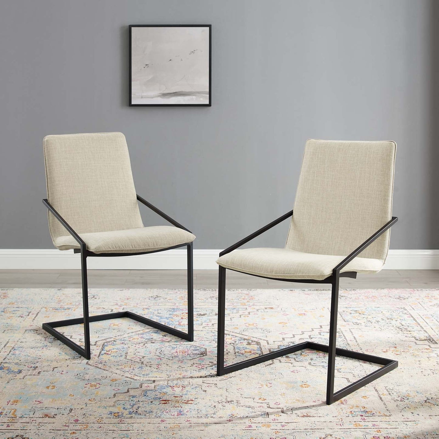 Pitch Upholstered Fabric Dining Armchair Set of 2 by Modway