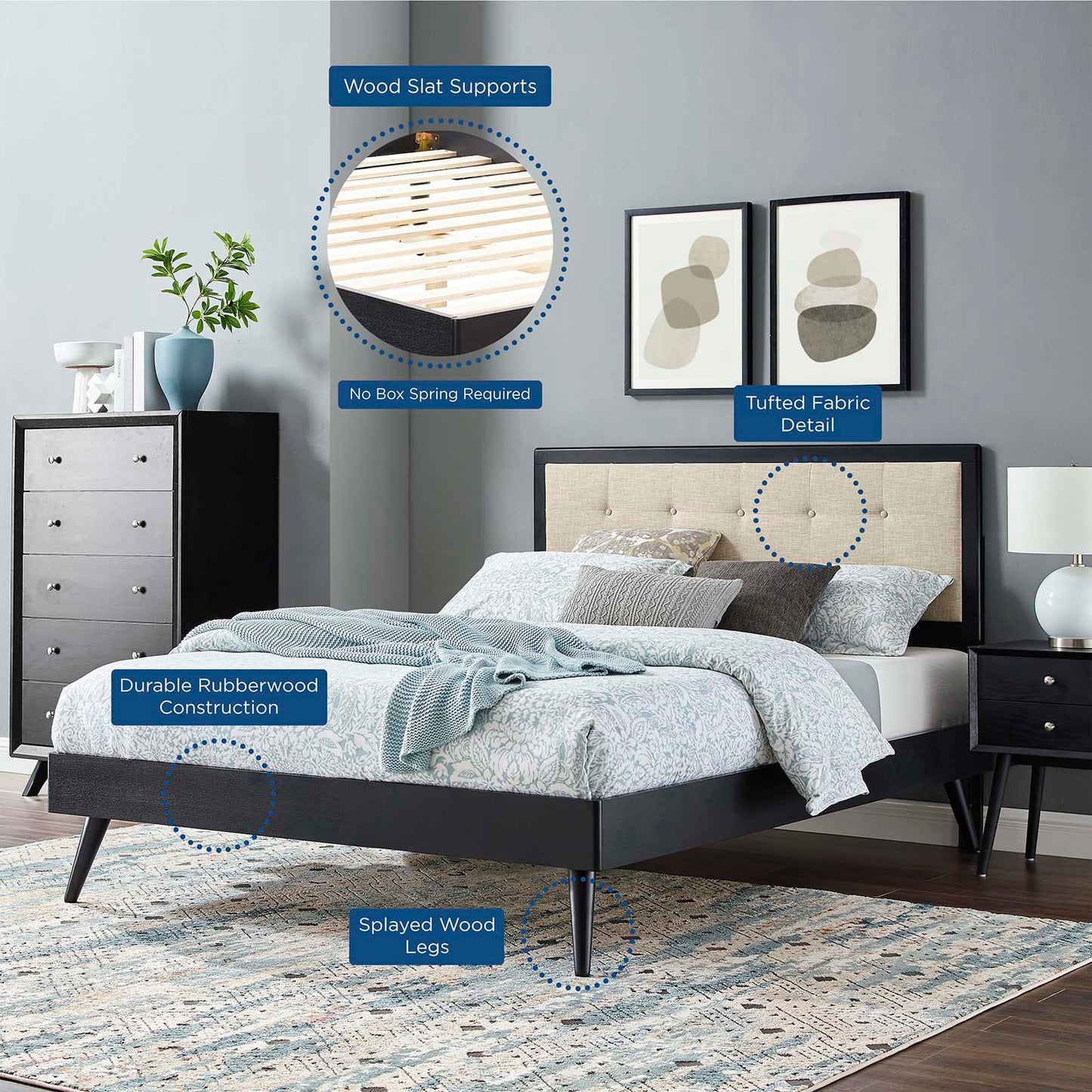 Willow Wood Queen Platform Bed With Splayed Legs by Modway