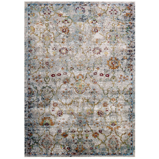 Success Manuka Distressed Vintage Floral Lattice 4x6 Area Rug by Modway
