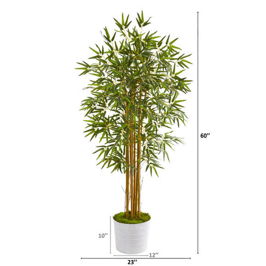5' Bamboo Artificial Tree in White Tin Planter