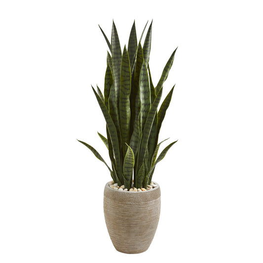 3.5' Sansevieria Artificial Plant in Sand Colored Planter