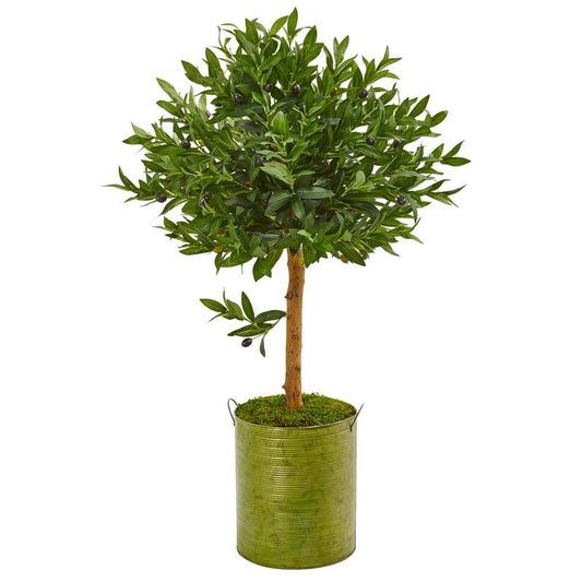 3' Olive Topiary Artificial Tree in Green Planter UV Resistant